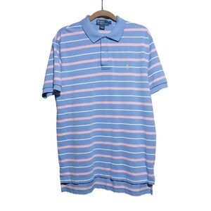 Polo Ralph Lauren Mens Striped Polo Shirt Light Blue Pink‎ White Summer